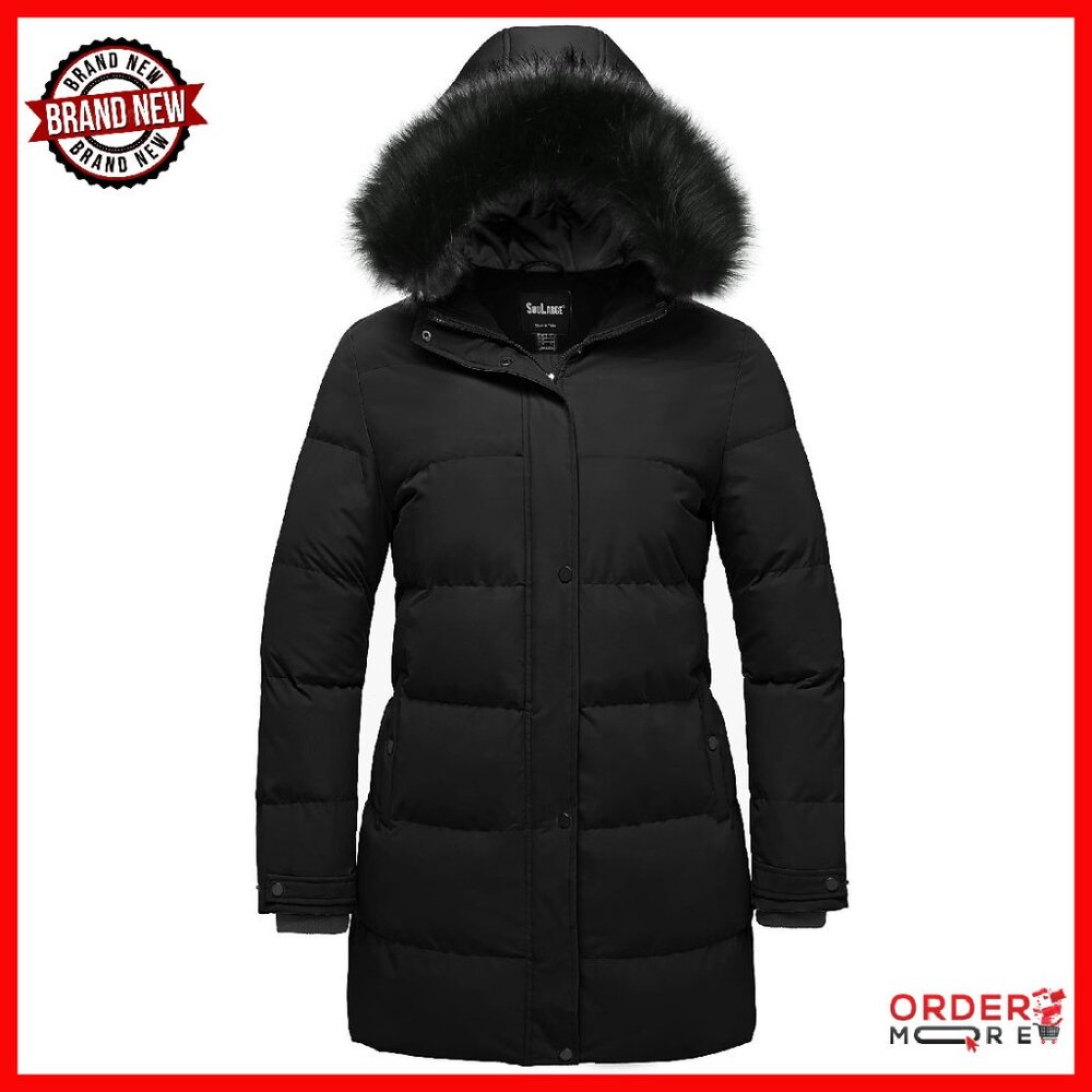 Plus Size Winter Puffer Coat With Faux Fur Hood Quilted Long